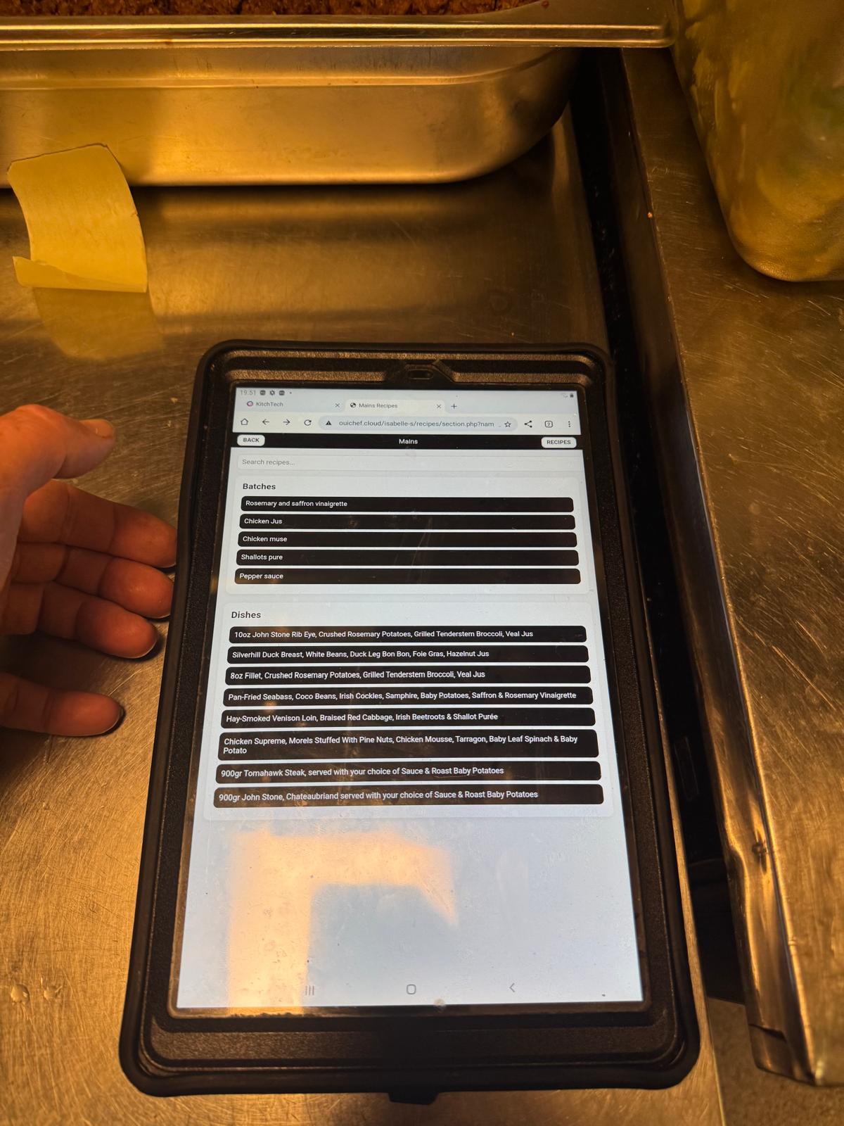 Tablet used on prep table